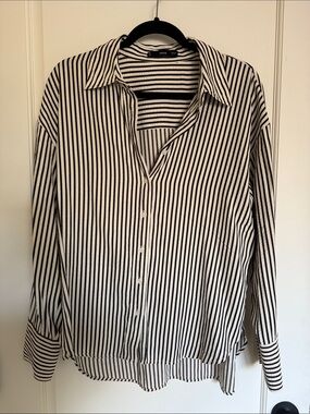 Mango Black and White Striped Button-Down Shirt